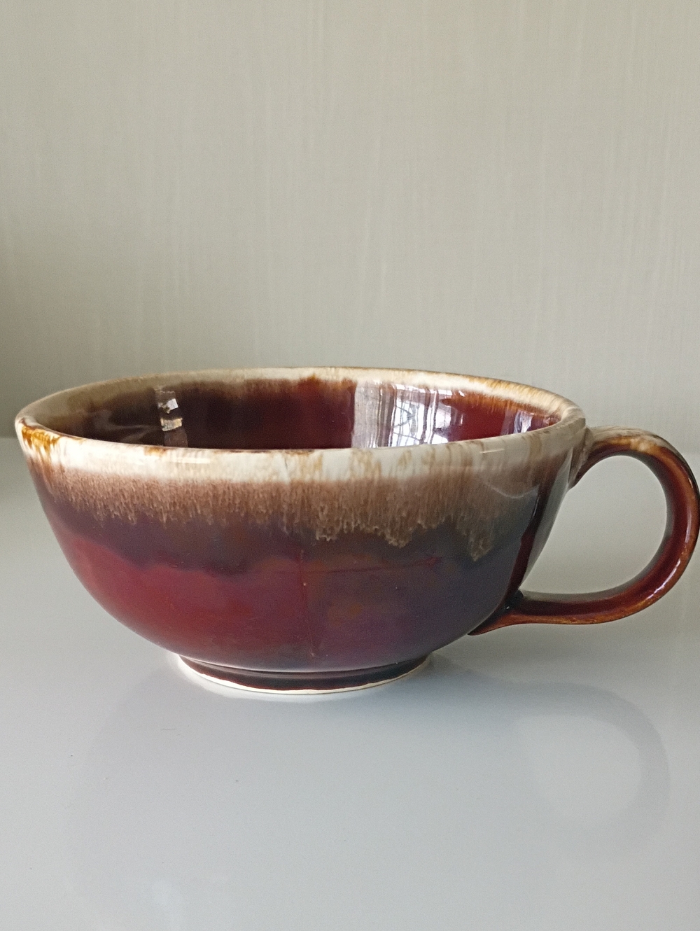 Vintage McCoy Brown Drip Soup Mug Bowls With Handle Stoneware Pottery